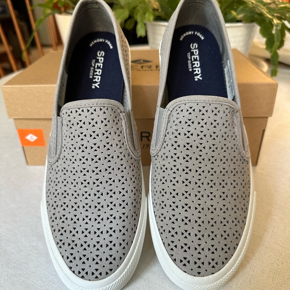 Sperry Women's Perforated Gray Slip-On Flats